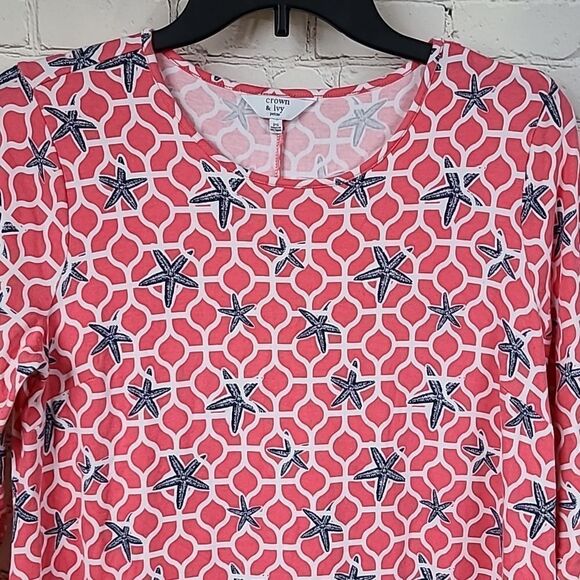 Crown & Ivy PETITE Starfish Pullover Knit Dress Nautical Pink Mini A-line PS - Picture 3 of 9